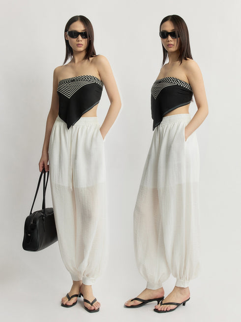 Tencel Linen Drawstring Balloon Jogger Pants – Relaxed Luxe Tapered Trousers