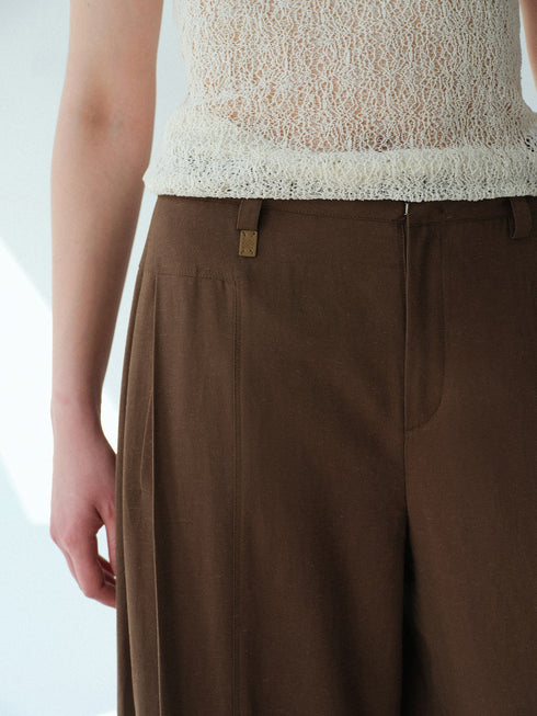 Urban Intellect Linen-Blend Double-Pleated Wide-Leg Trousers with Striped Silk Scarf