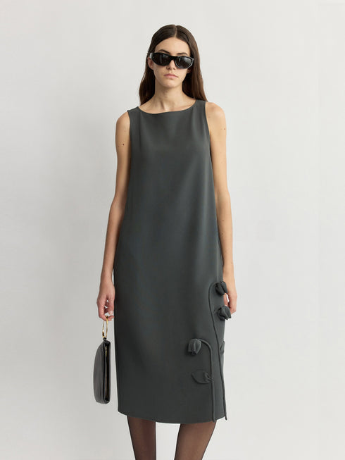 Handcrafted Floral Acetate Shift Dress in Custom Morandi Sage Green