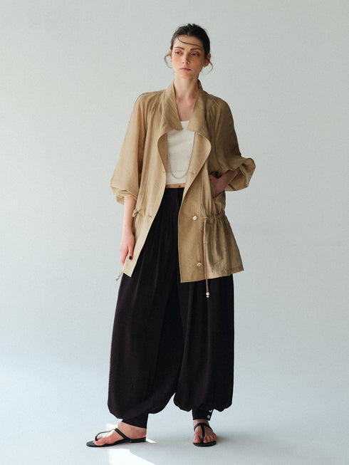 Relaxed Sheer Drawstring Waist Jacket in Cool Acetate-Lyocell Blend