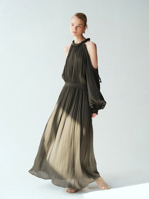 Lustre Island Silk Hand-Braided Halterneck Maxi Dress – Sleeveless Micro A-Line Resort Gown