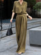 Cupro V‑Neck Draped Top & Wide‑Leg Pants Set – Elegant Cross‑Waist Two‑Piece Ensemble