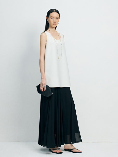Minimalist Acetate Chiffon Maxi Slip Dress - 3.5M Full-Hem Luxury Cami Gown