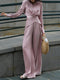 Cupro Draped Wrap-Collar Top & Wide-Leg Pants Set – Effortless Luxury Two‑Piece Ensemble