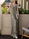 Tencel Linen Printed Slip Maxi Dress – Relaxed Bohemian Contrast-Pattern Spaghetti Strap Dress