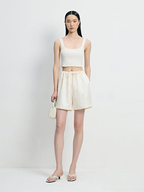 Italian Mercerized Wool & Acetate Drawstring Wide-Leg Shorts