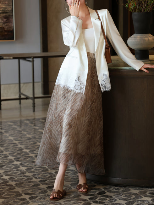 Luxury White Acetate Lace-Trim Blazer – Elegant Tailored Women’s Statement Jacket