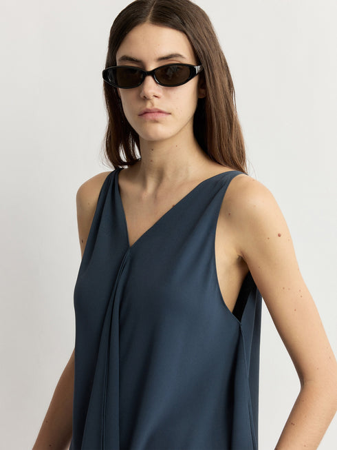 NAIA Acetate Cooling Draped Sleeveless Top - Asymmetric Scarf Blouse