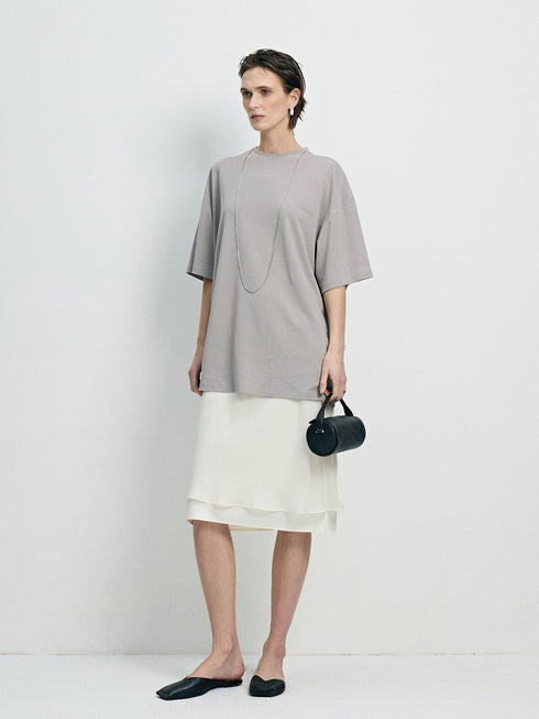Japanese Washable Double-Satin Mermaid Midi Skirt - Ultra-Fine High-Twist Layered Slip Skirt