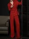 Textured Wrap Shirt & Wide-Leg Pants Set – Luxury Pleated Spring Two‑Piece Outfit