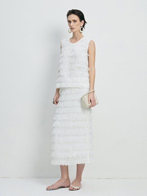 Limited-Edition Japanese Crafted Butterfly Tulle Top & Skirt Set - Ethereal Textured Luxury Ensemble