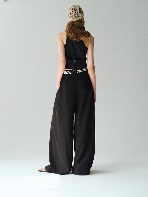 Urban Intellect Linen-Blend Double-Pleated Wide-Leg Trousers with Striped Silk Scarf