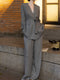 Old Money Style Grey Linen Suit Set – Luxury Minimalist Blazer & Wide-Leg Trousers Two‑Piece
