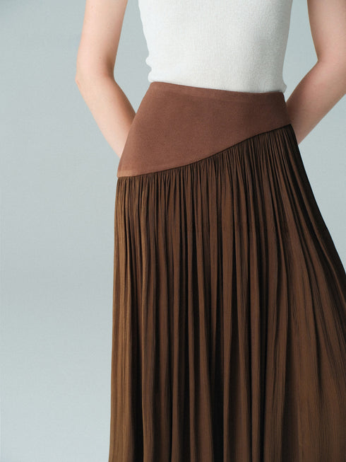 Pearlescent Island Silk Asymmetric Waist Bias-Cut Maxi Skirt – Fluid Pleated A-Line Silhouette