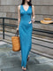Vintage Polka Dot V-Neck Sleeveless Maxi Dress – French Waist-Cinched Vacation Summer Dress