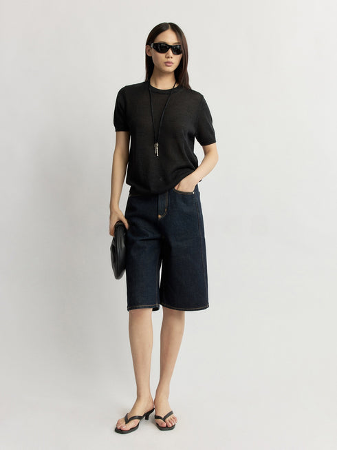 Textured Banana Linen Breathable Knit Tee - Relaxed Luxury Crewneck Summer Top