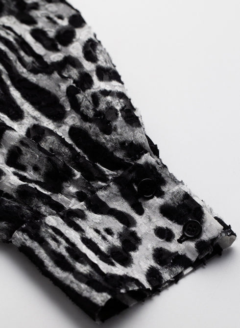 Ultra-Fine 13mm Mulberry Silk Burnout Leopard Blouse in Monochrome
