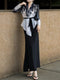 Black & White Abstract Print Wrap Tie Maxi Dress – Elegant Long Sleeve Office & Occasion Dress