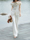Off-Shoulder Ruffle Tencel Wool Top & Wide-Leg Pants Set – Sculpted Camisole Suit