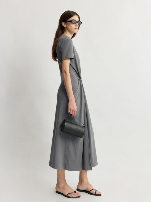 Custom-Combed Cotton 10A Antibacterial Deconstructed Waist-Tie Midi T-Shirt Dress