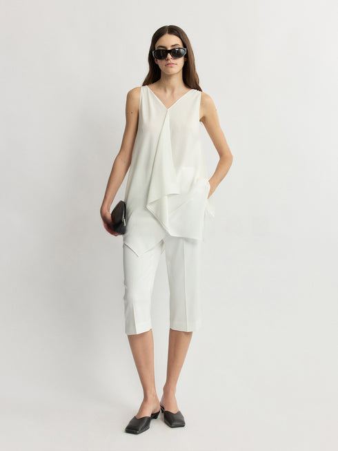 NAIA Acetate Cooling Draped Sleeveless Top - Asymmetric Scarf Blouse