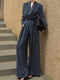 Textured Wrap V-Neck Blouse & Wide-Leg Pants Set – Sculpted Waist Elegant Two‑Piece