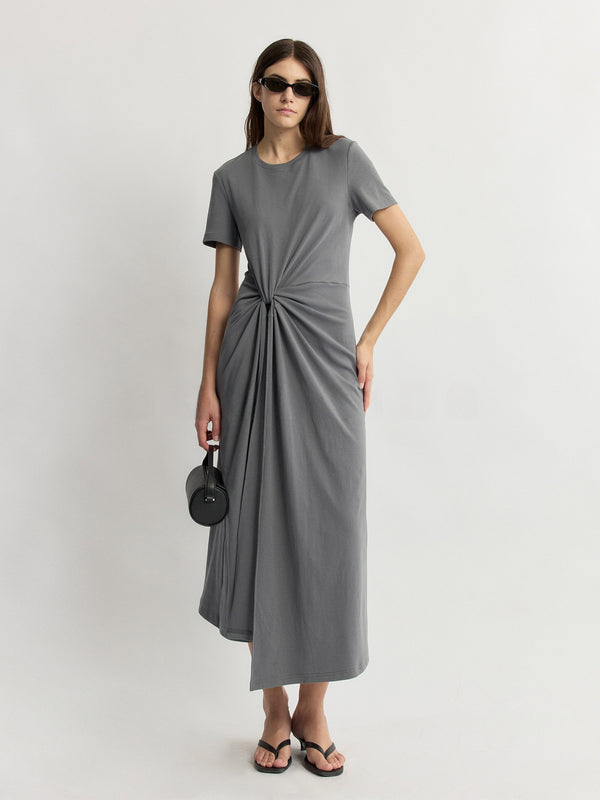 Custom-Combed Cotton 10A Antibacterial Deconstructed Waist-Tie Midi T-Shirt Dress