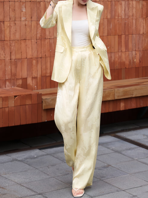 Acetate Jacquard Tailored Blazer & Wide-Leg Pants Suit – Designer Elegant Women’s Two‑Piece Set
