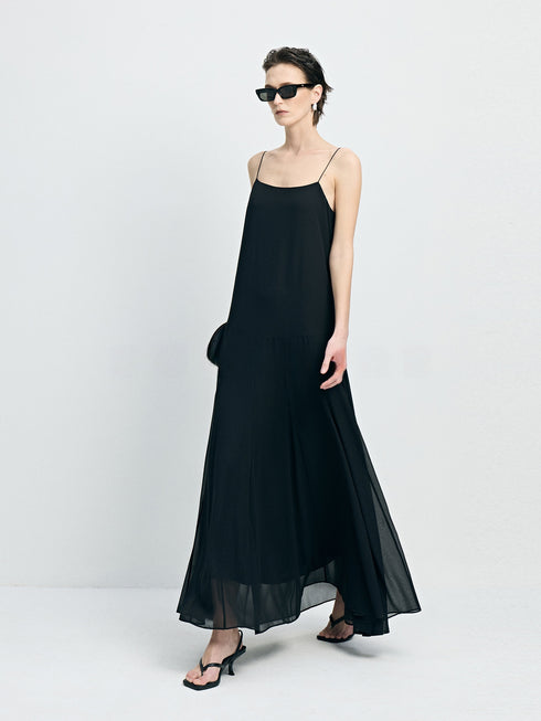 Minimalist Acetate Chiffon Maxi Slip Dress - 3.5M Full-Hem Luxury Cami Gown