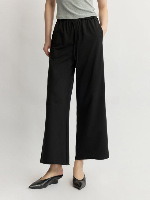 Custom Ultra-Fine Combed Cotton Drawstring Wide-Leg Cropped Pants – Relaxed Luxury Lounge Trousers