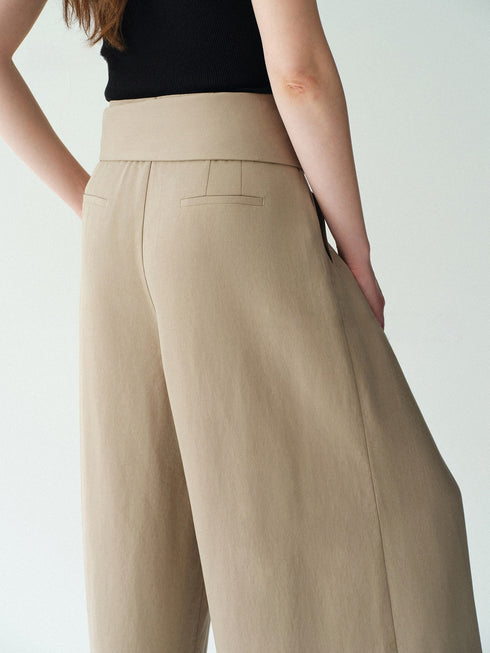 Lyocell-Linen Wide-Belt Wide-Leg Trousers – Vintage Draped Summer Palazzo Pants