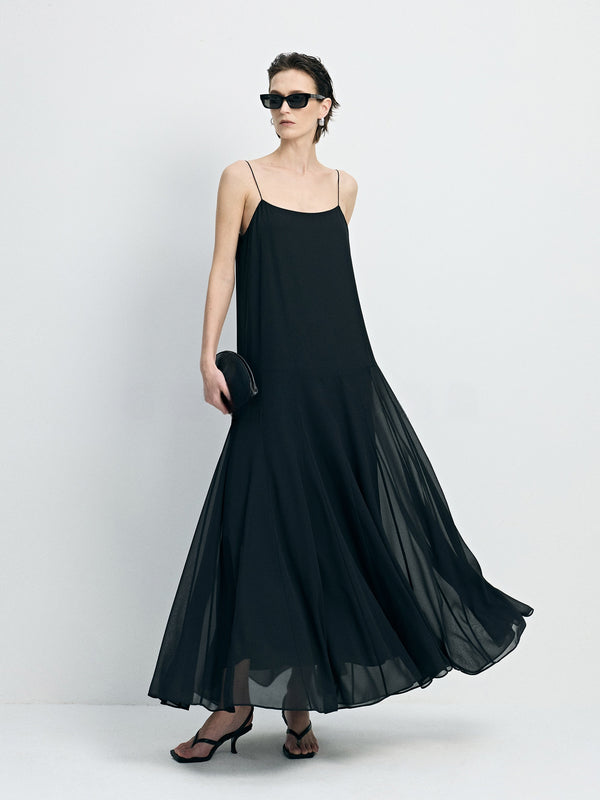Minimalist Acetate Chiffon Maxi Slip Dress - 3.5M Full-Hem Luxury Cami Gown