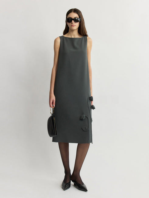Handcrafted Floral Acetate Shift Dress in Custom Morandi Sage Green