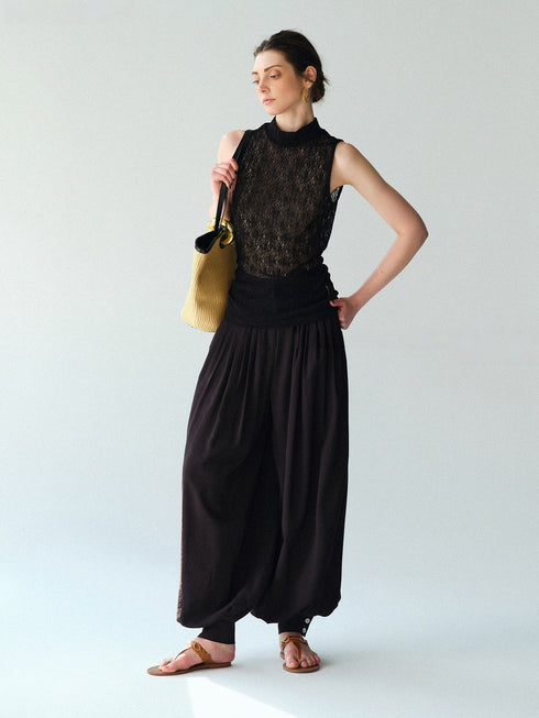 Draped Pleated Balloon Trousers – Convertible Wide-Leg Cuffed Pants