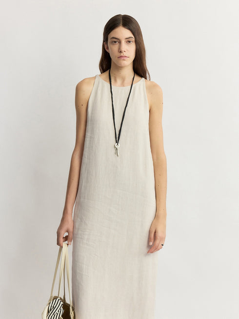 French-Imported Dew-Ramie Cutwork Embroidered Linen Midi Dress