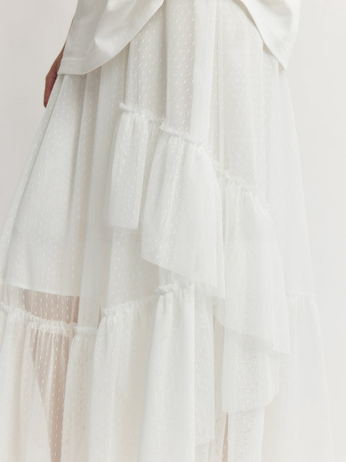 Detachable Swiss-Dot Tulle Tiered Skirt – Ethereal Layered Midi in Imported Japanese Mesh