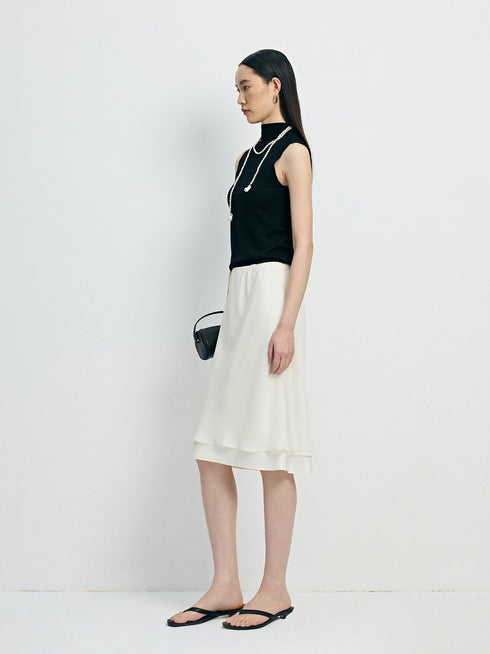 Japanese Washable Double-Satin Mermaid Midi Skirt - Ultra-Fine High-Twist Layered Slip Skirt