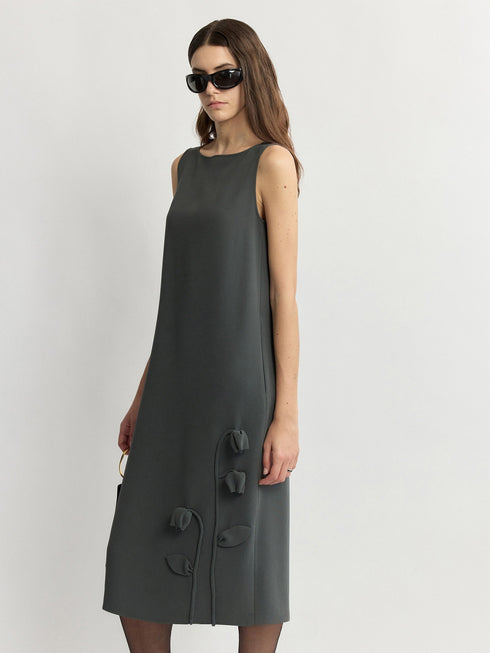 Handcrafted Floral Acetate Shift Dress in Custom Morandi Sage Green