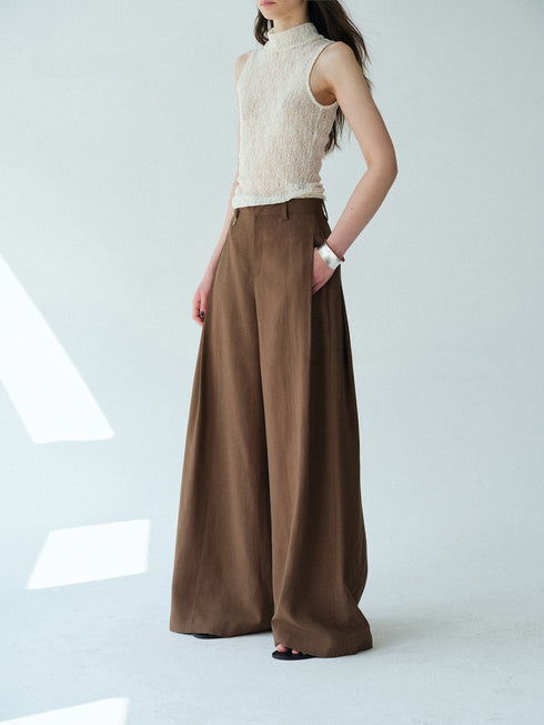 Urban Intellect Linen-Blend Double-Pleated Wide-Leg Trousers with Striped Silk Scarf