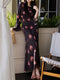 Luxury Mulberry Silk Floral Maxi Dress – Vacation Style Waist-Cinched Long Sleeve Dress