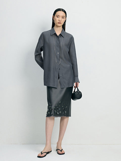 Sheer TENCEL Wool Relaxed Oversized Shirt - Luxe Lightweight Draped Blouse