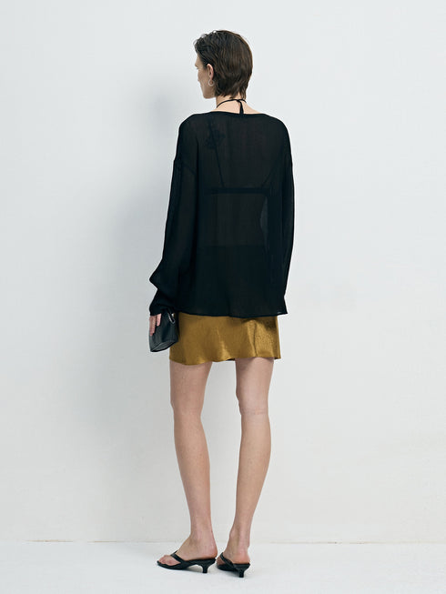 Japanese Cupro Sheer Crinkled Blouse - Ethereal Semi-Sheer Lightweight Top
