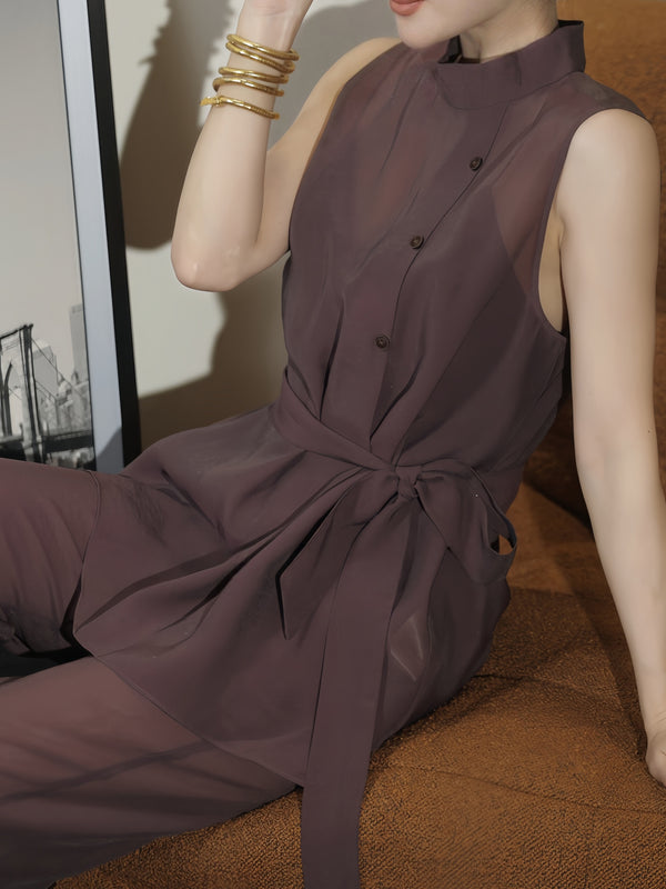 Minimalist Sheer Cotton Sleeveless Top & Wide-Leg Pants Set – Lightweight Breathable Summer Suit
