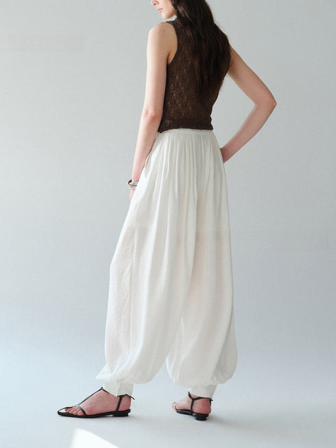 Draped Pleated Balloon Trousers – Convertible Wide-Leg Cuffed Pants