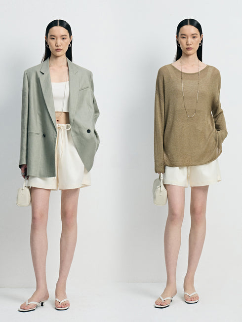 Italian Mercerized Wool & Acetate Drawstring Wide-Leg Shorts