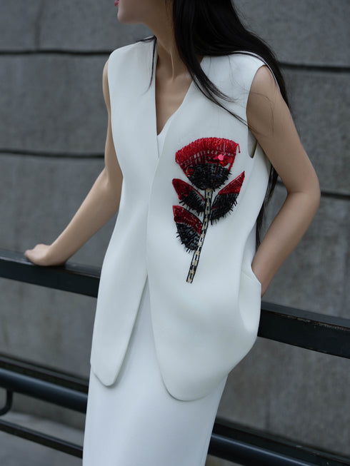 Hand‑Beaded Sequin Floral Sleeveless Tailored Vest – Luxury Statement Blazer Gilet for Women