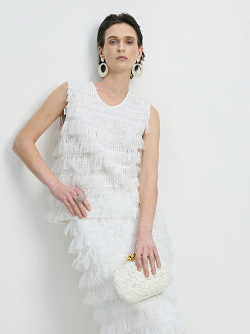 Limited-Edition Japanese Crafted Butterfly Tulle Top & Skirt Set - Ethereal Textured Luxury Ensemble