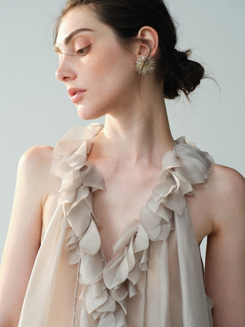 Luxury Cupro-Blend Ruffle V-Neck Draped Sleeveless Camisole Top