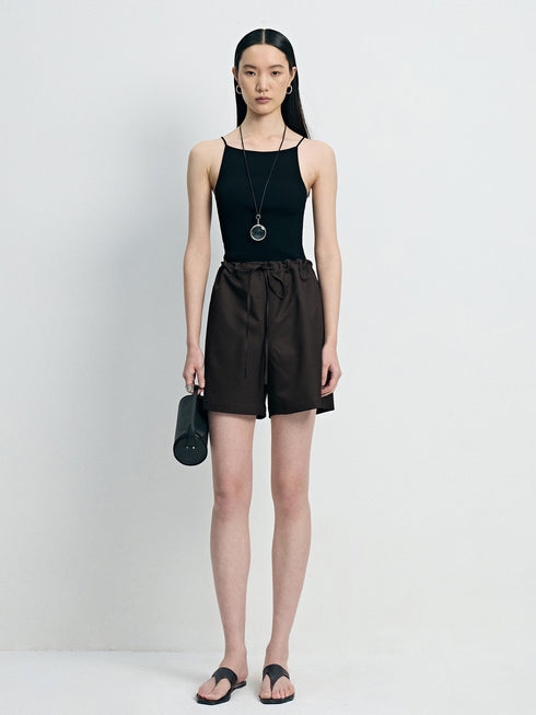Italian Mercerized Wool & Acetate Drawstring Wide-Leg Shorts