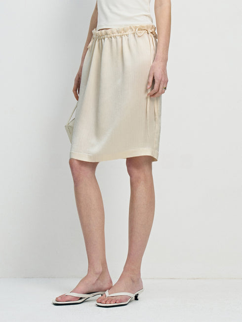 Wrinkle-Resistant Crinkled Acetate Shirt & Drawstring Skirt Set